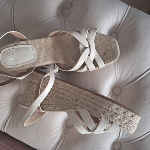H&M White Espadrille Shoes with Woven Wedge